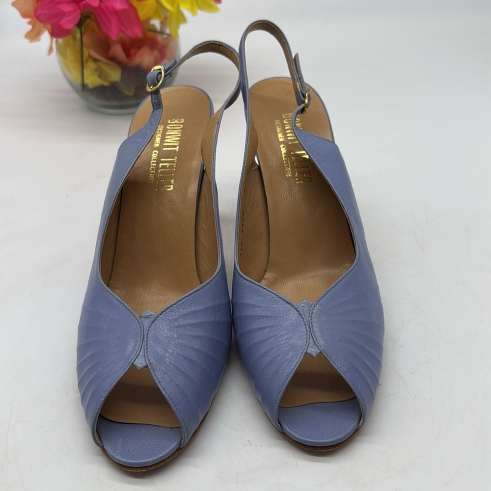 Bonwit Teller Vintage Cornflower Blue Peep-Toe Slingbacks Size 9 MCH8214B - Picture 2 of 8